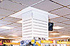 Tilesorption sound absorbing tiles fitted in suspended ceiling supported by a pillar