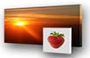 sunset sound absorbing photograph with image of strawberry in front