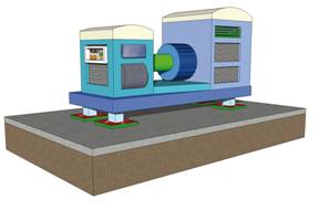 noisy machine isolated from base with anti-vibration pads