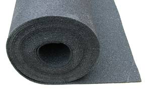 Recycled resilient rubber underlay for lino, vinyl or ceramic tiles to reduce impact noise through floors.