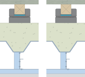 drawing of Acoustic Cradles with batten and floor on concrete beams