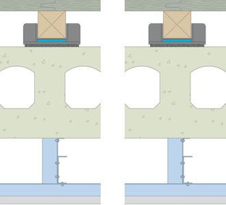 drawing of Acoustic Cradles with batten and floor on hollow concrete beams