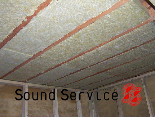 Acoustic mineral wool sound absorption installed between ceiling joists